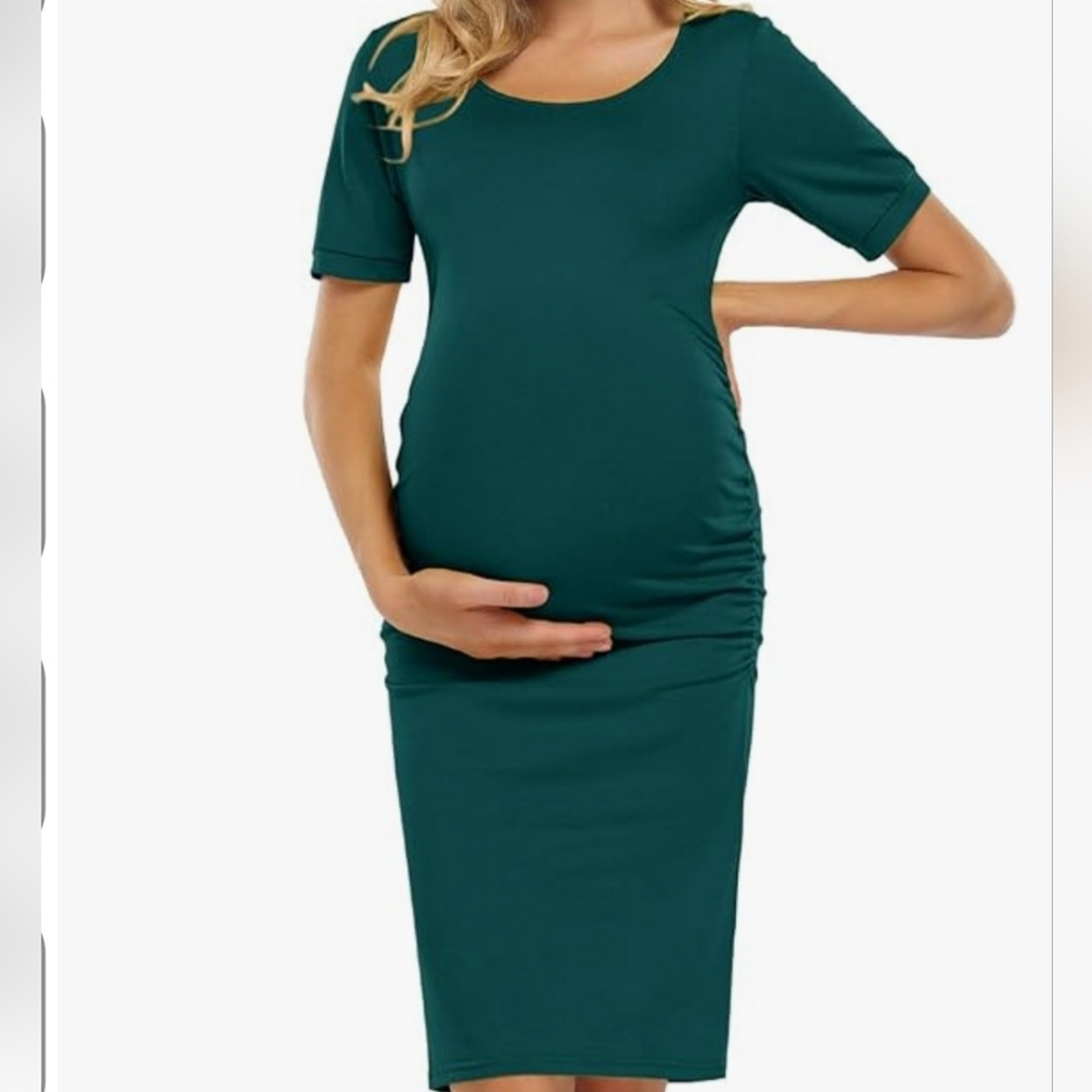 Women’s Maternity Bodycon Dress in Teal - Scoop Neck
